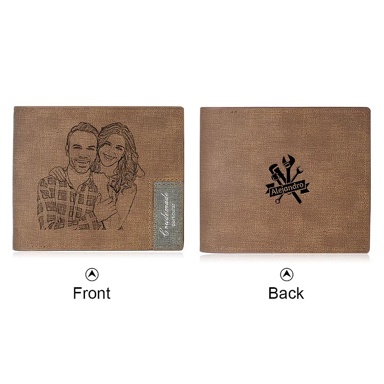 Custom Photo Wallet with Name Tools Engraved on the Back - Gift for Him