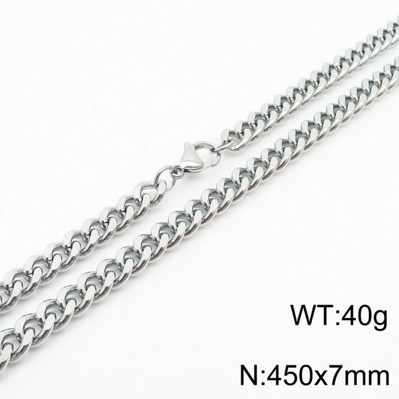 Fashion Simple Bracelet Stainless Steel Six-Sided Grinding Chain Choker Necklace