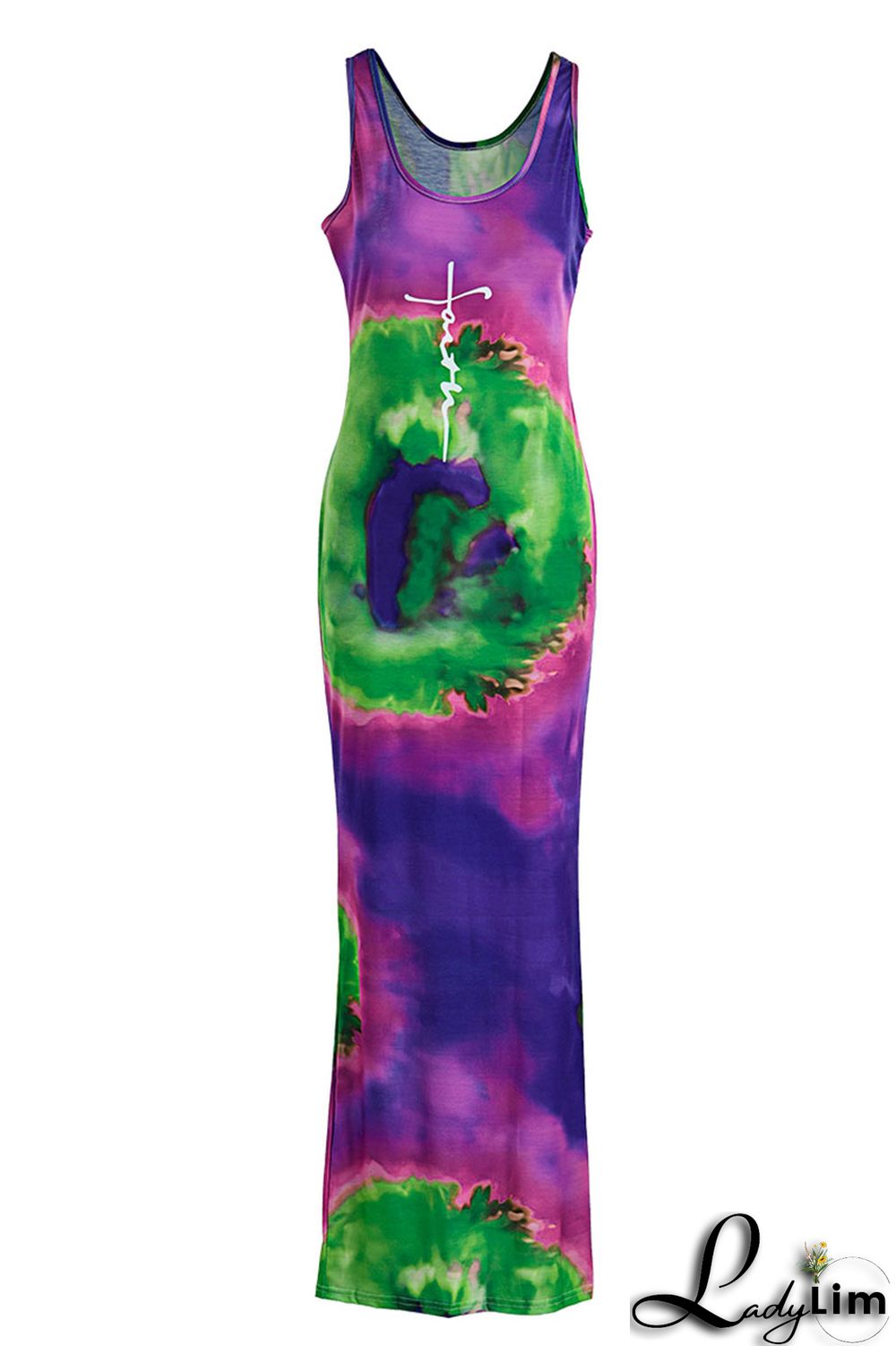 Rose Red Casual Print Tie Dye Patchwork U Neck Straight Dresses