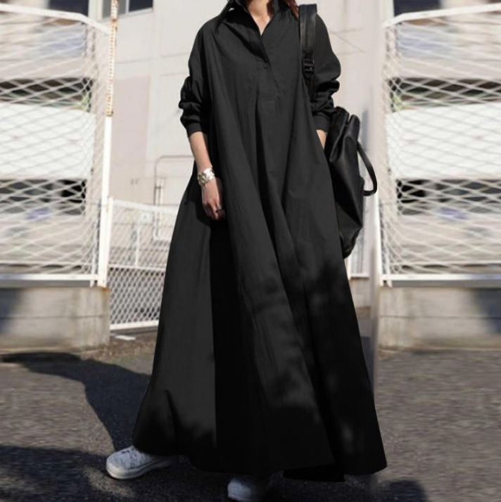 Urban Style Cotton Linen Long Sleeve Maxi Dress