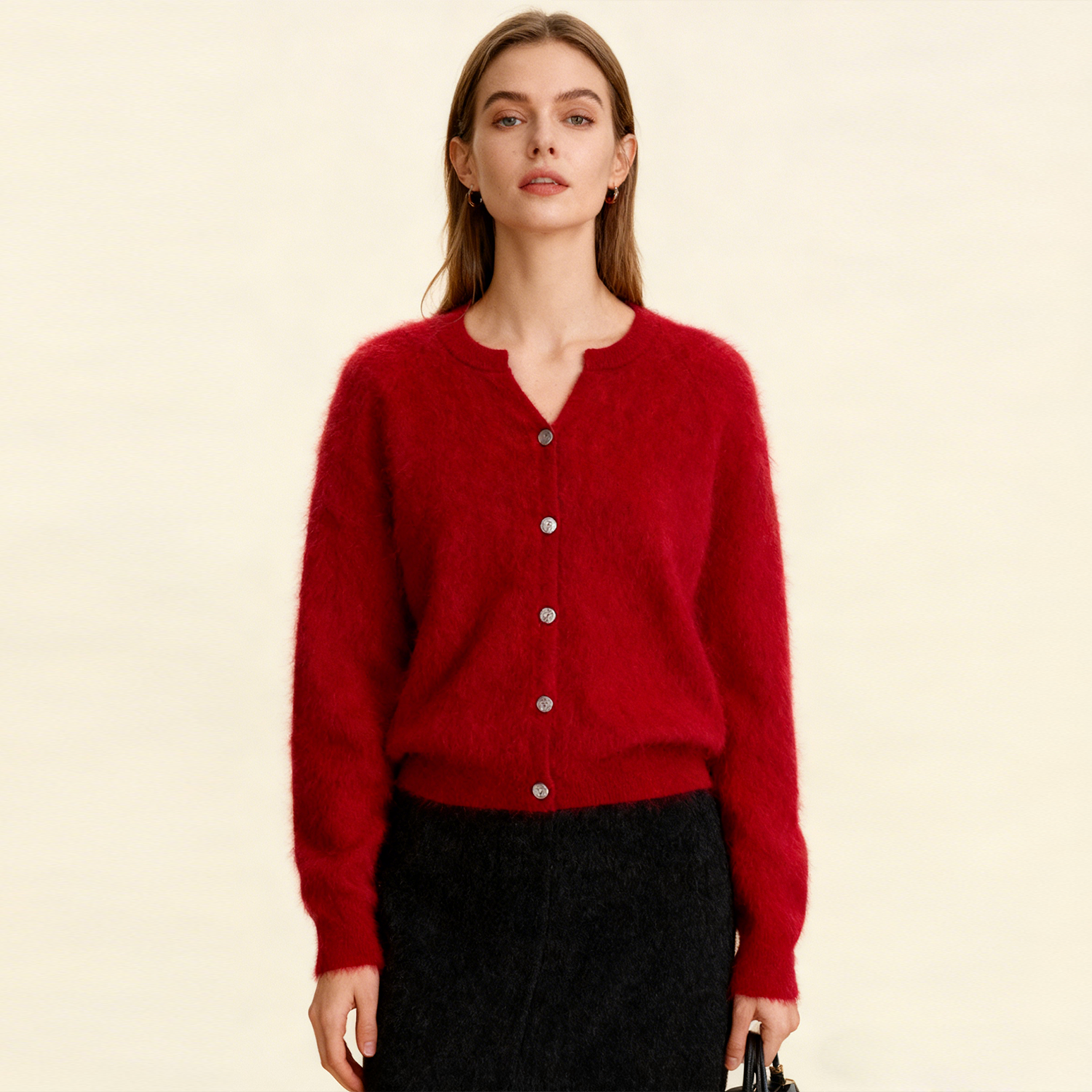 Women's Heavyweight Brushed Cashmere Cardigan REAL SILK LIFE