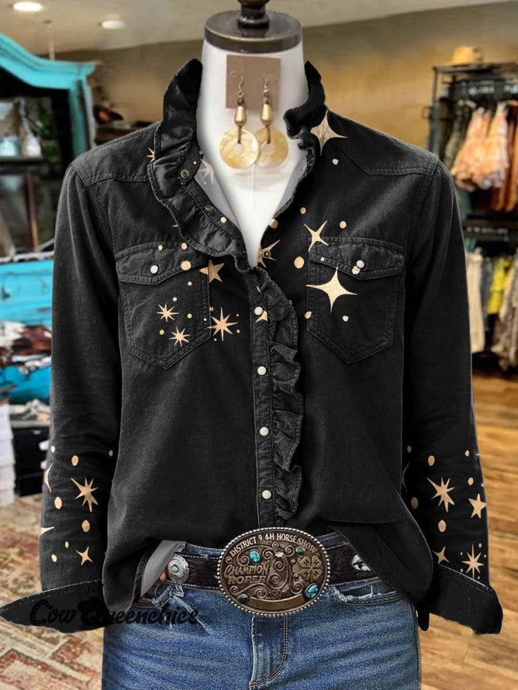 Women’s Star Print Casual Long Sleeve Comfortable Cotton Shirt Multicolor / S