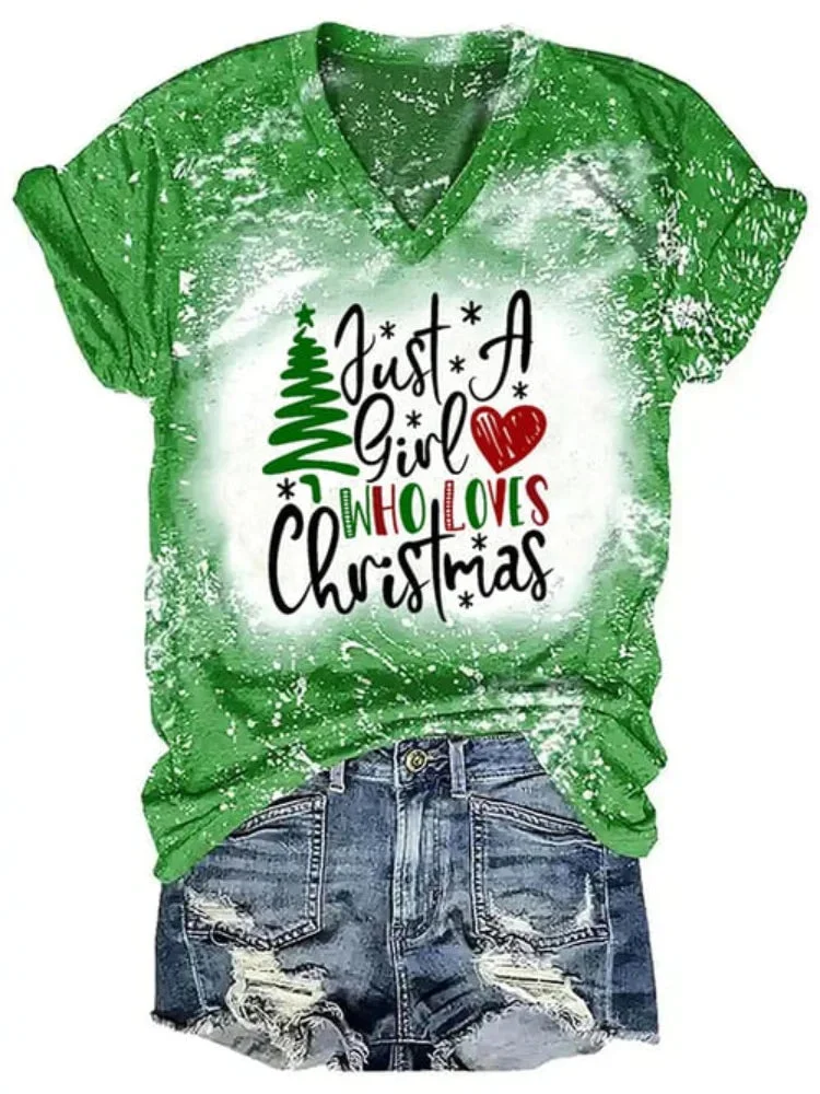 Just A Girl Who Loves Christmas Print T Shirt socialshop