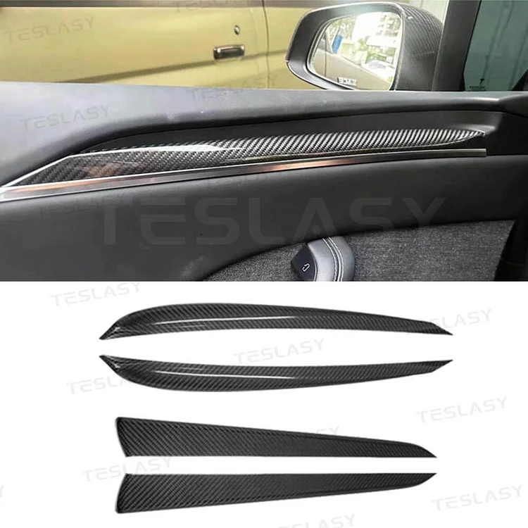 TESLASY Model X 2021+ Real Carbon Fiber Interior Door Panel Trim Covers