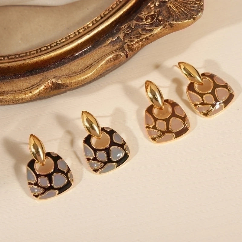 1 Pair Vintage Style Minimalist Leopard Enamel Plating Copper 18k Gold Plated Drop Earrings