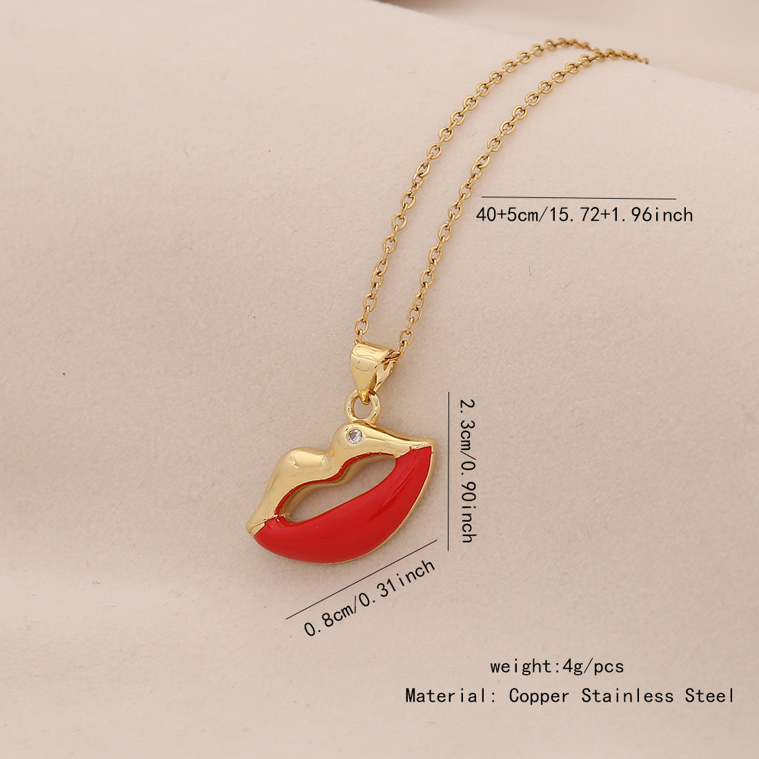 Cute Fruit Pendant Lips Red Pepper Necklace Fashion Stainless Steel N1513