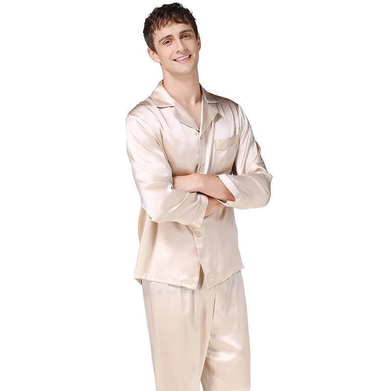 22 Momme High Quality Long Silk Pajamas Beige