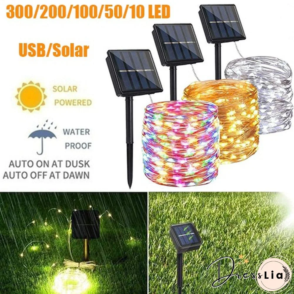 300/200/100/50/10 LED 9COLORS Creative Waterproof 8 Modes Solar Powered Copper Wire String Lights for Outdoor Indoor Home Garden Party Wedding Patio Tree Christmas Decoration