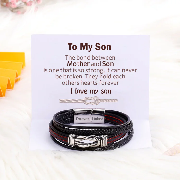 To My Son Leather Knot Bracelet "A Bond Can Never Be Broken"