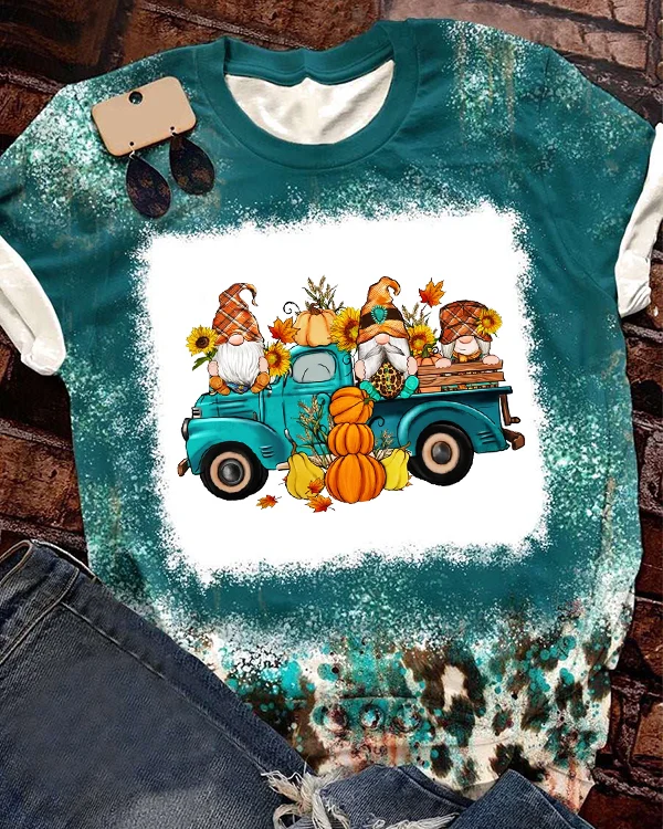 Fall Pumpkin Gnome Print T-Shirt