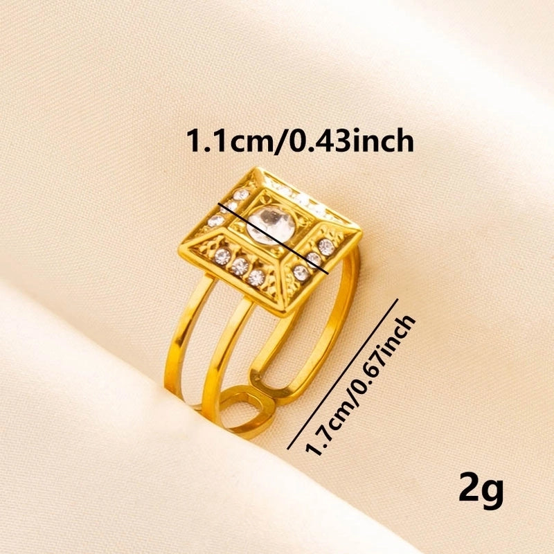 2 Pieces 304 Stainless Steel 18K Gold Plated IG Style Classic Style Inlay Geometric Rhinestones Adjustable Ring