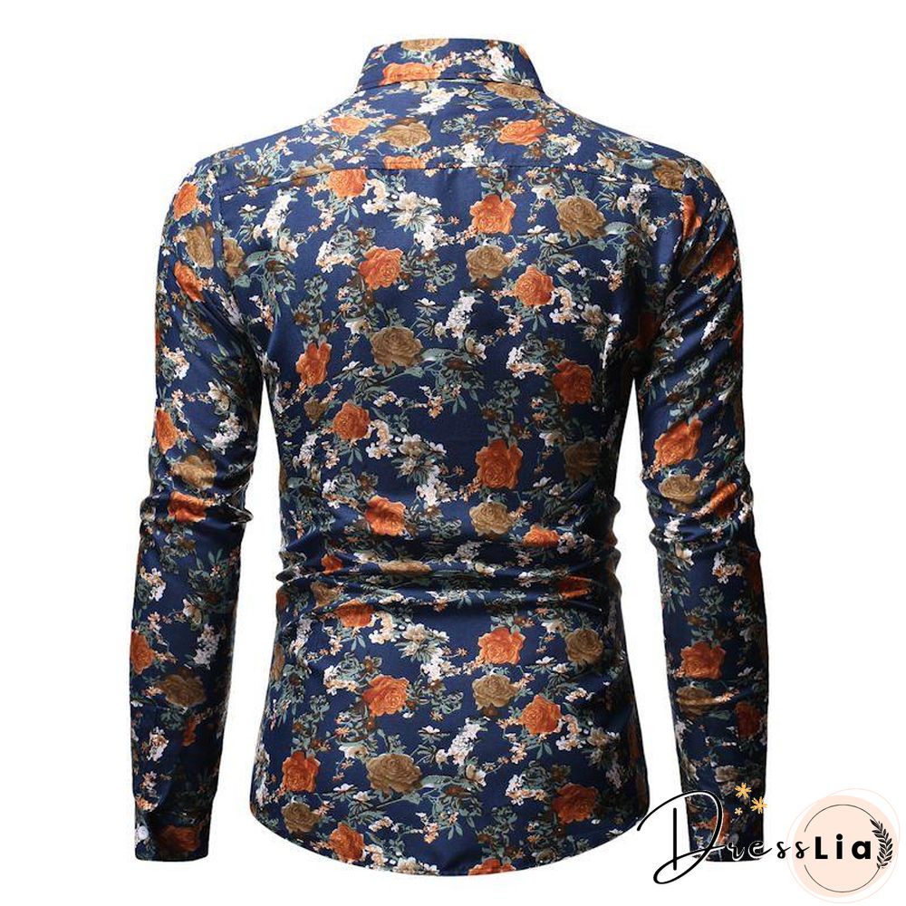 AliExpress wish Hong New style Foreign trade Men'S Wear fashion printed Fold-down collar Plus-sized men's long-sleeve shirt