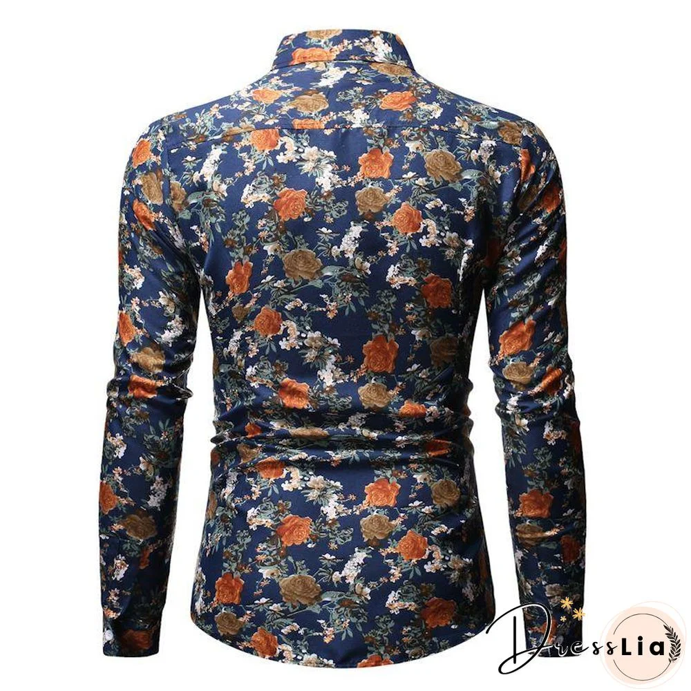 AliExpress wish Hong New style Foreign trade Men'S Wear fashion printed Fold-down collar Plus-sized men's long-sleeve shirt