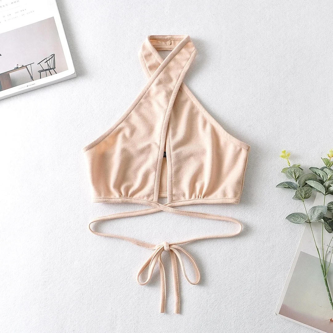 Women&rsquo;s Vest Cross Halter Camisole Summer Fashion Solid Color Lace-Up Crop Tops Casual Sports Camis Female Backless Top