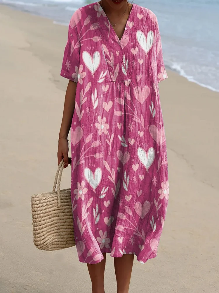 Women's Romantic Love Flower Art Print Flowy Dress