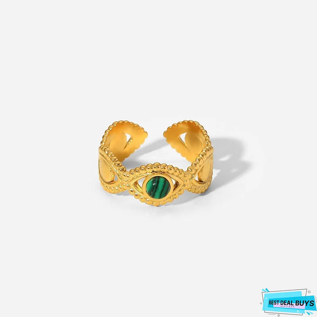 18K Gold Stainless Steel Green Malachite Natural Stone Ring