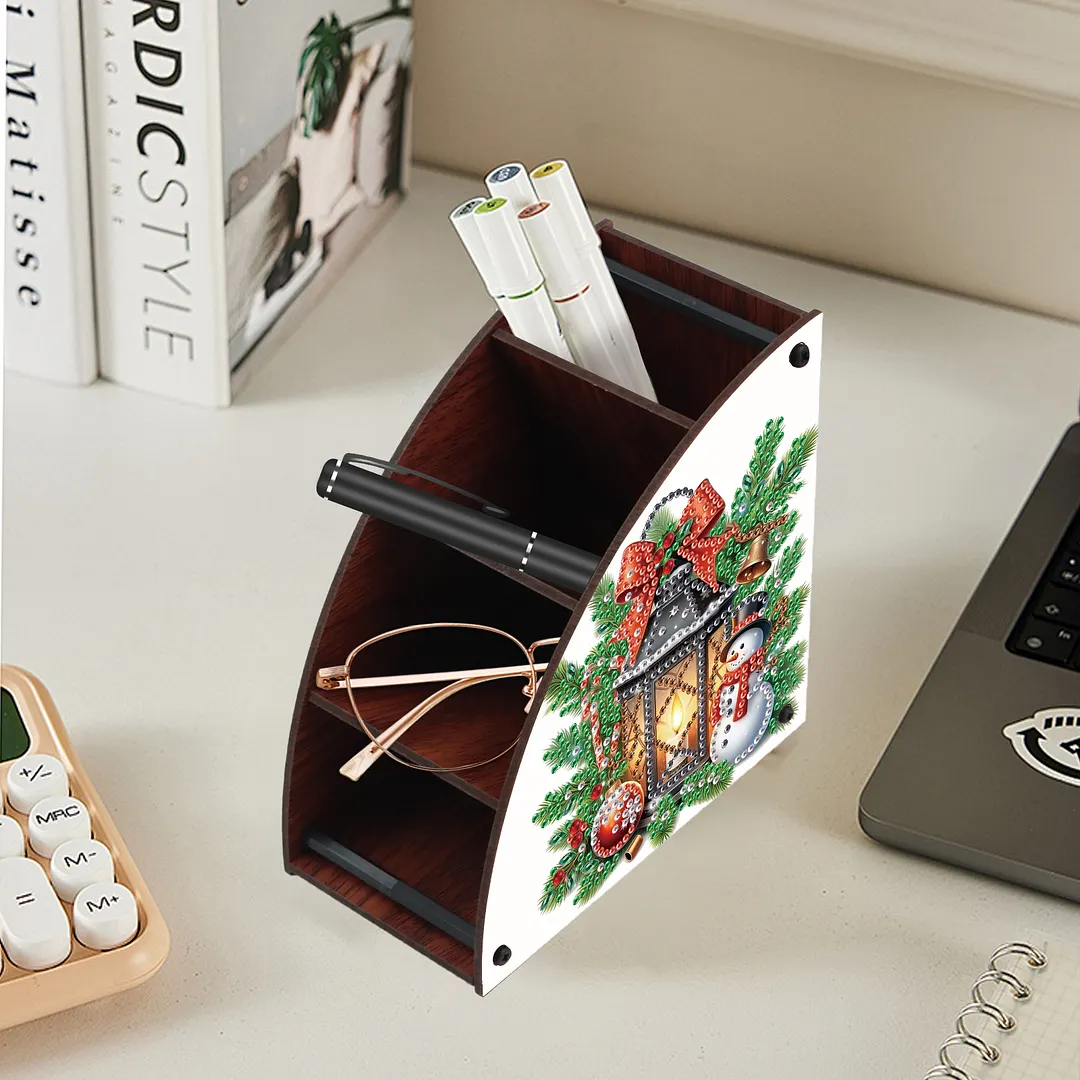 DIY Diamond Painting Kit Triangle Shaped Organizer Box Christmas Lamp Wooden Box