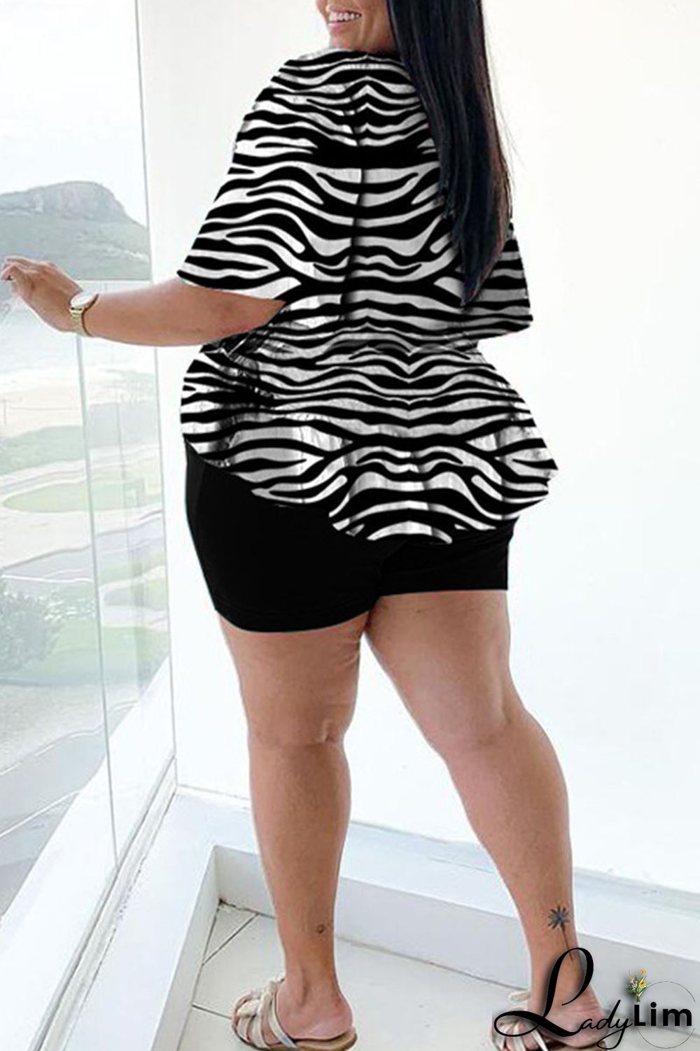 Leopard Print Sexy Print Bandage Split Joint Asymmetrical V Neck Plus Size Two Pieces