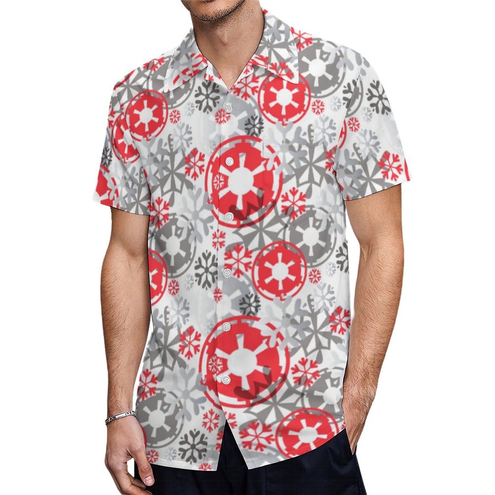 Holiday Wars Print Empire Snowflake Pattern Hawaiian Shirt Mens Button Down Tropical Hawaii Beach Shirts