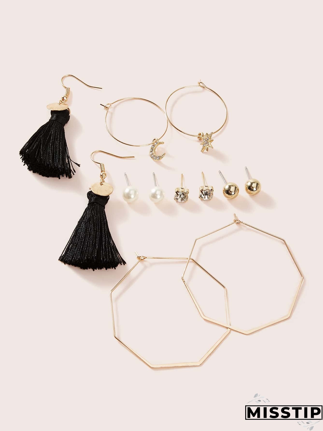 6pairs Rhinestone & Pearl Decor Earrings