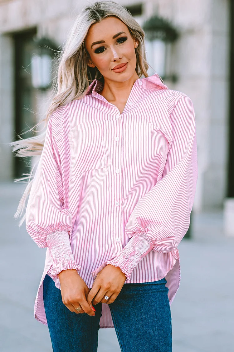 Striped Print Sun Protection Long Sleeve Oversize Shirt