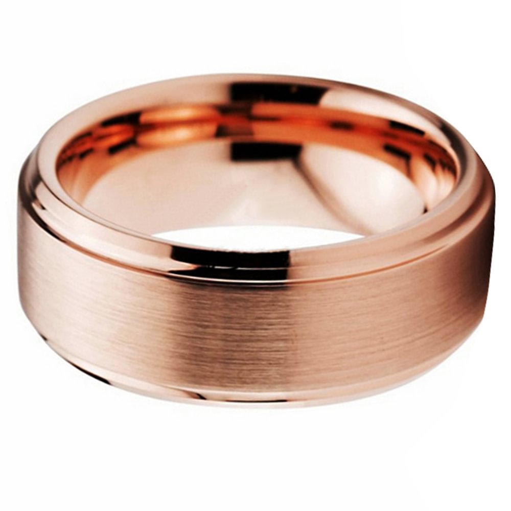 8MM Rose Gold Tungsten Carbide Ring Wedding Band Step Beveled Edge