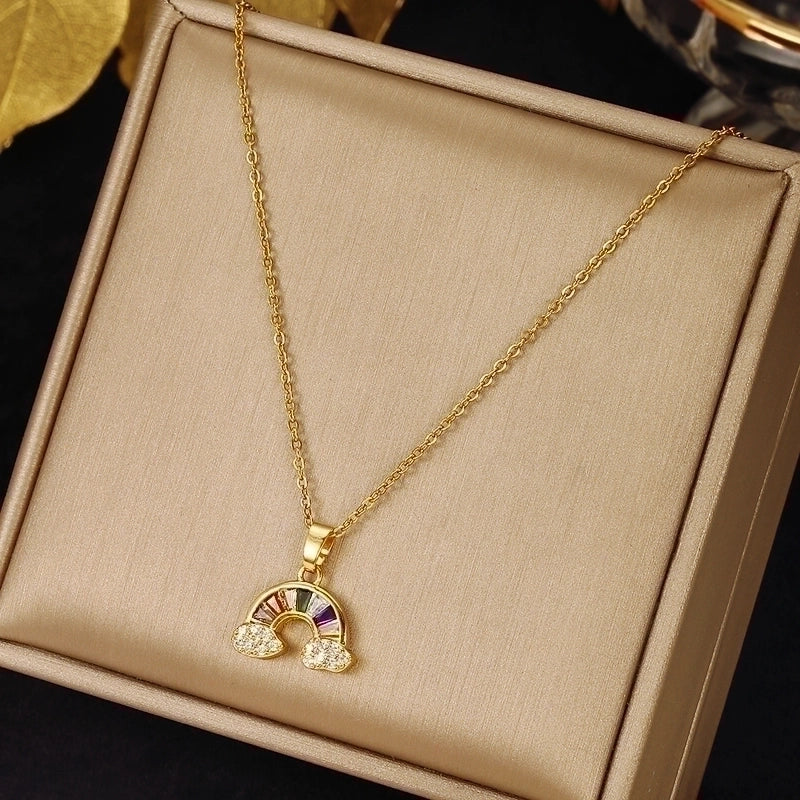 3 Pieces Elegant Minimalist Leaf Four Leaf Clover Insect Stainless Steel Plating Inlay Zircon Pendant Necklace