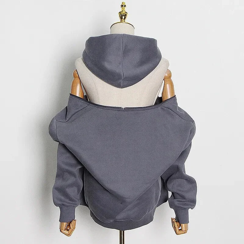 Oocharger Casual Solid Sweatshirt For Women Hooded Collar Long Sleeve Hollow Out Minimalist Sweatshirts Female Fashion Fall