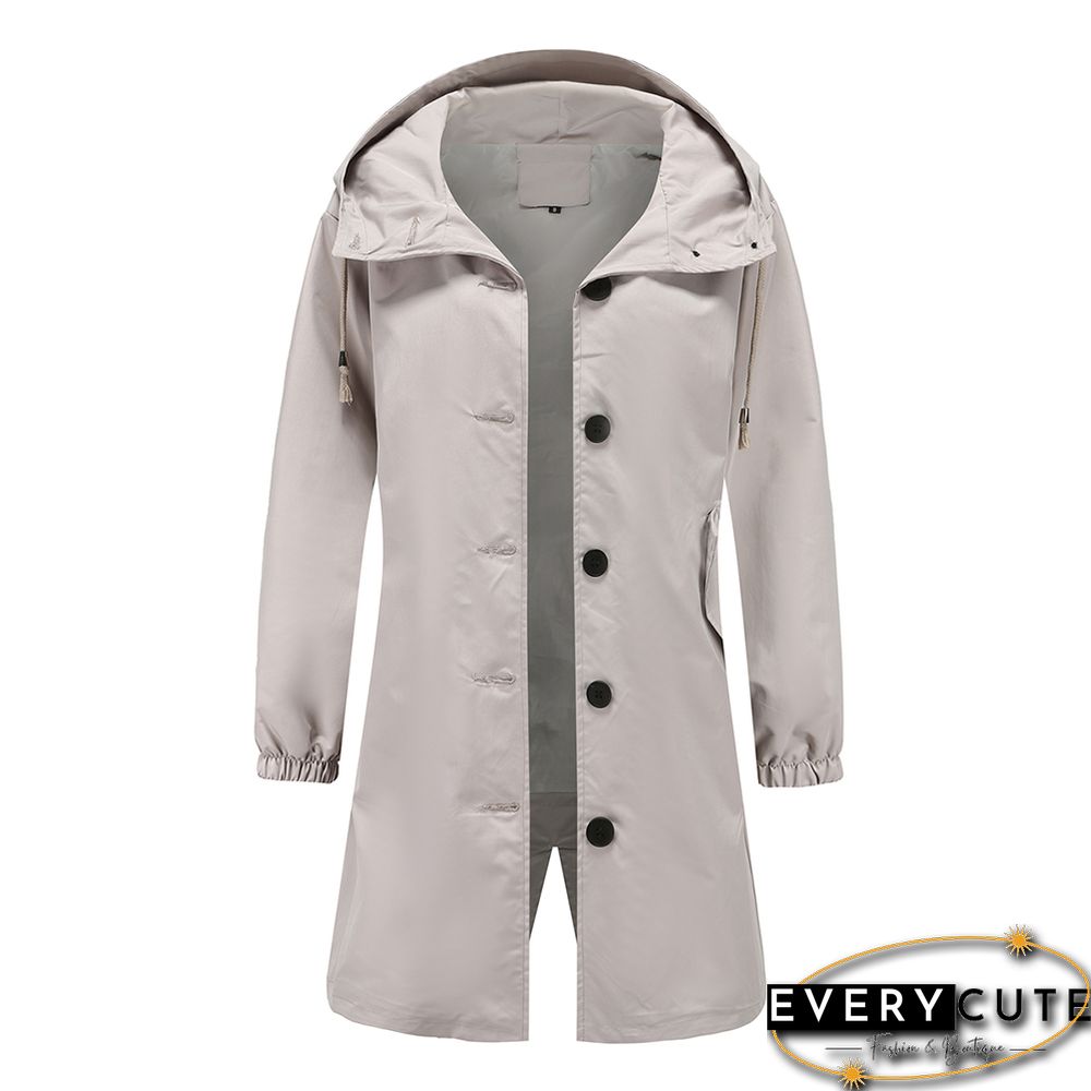 Light Gray Weatherproof Hooded Outdoor Rainproof Coat