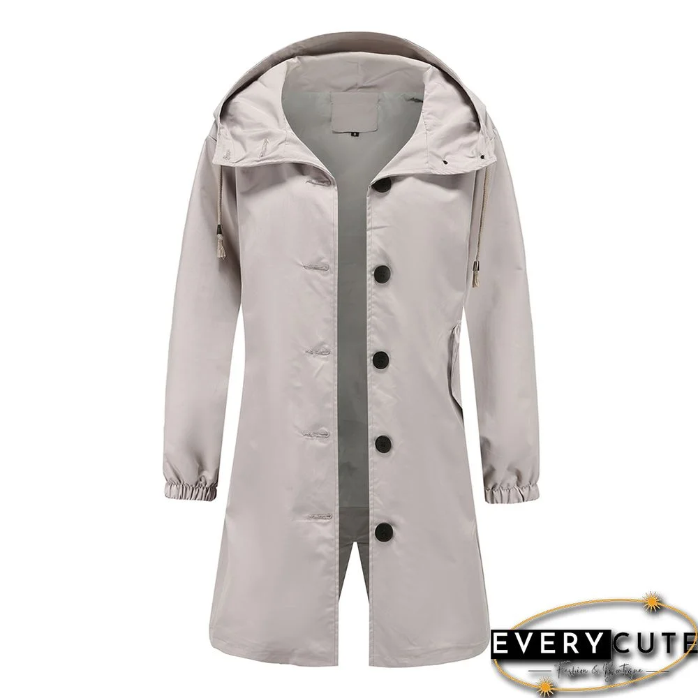 Light Gray Weatherproof Hooded Outdoor Rainproof Coat