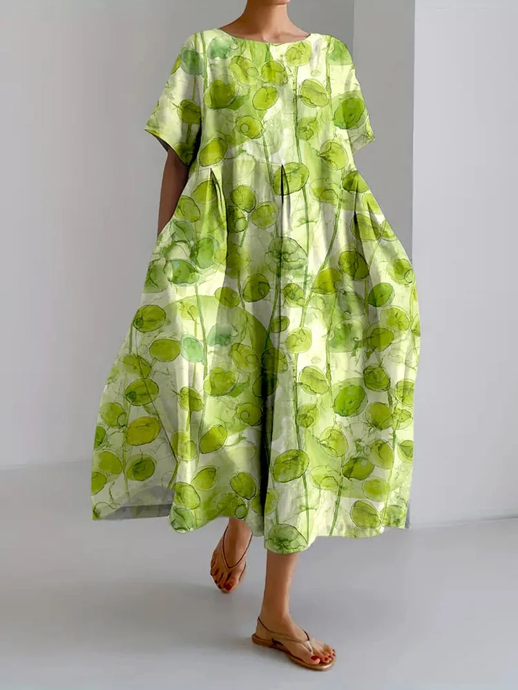 Women's Casual Green Forest Leaf Dress