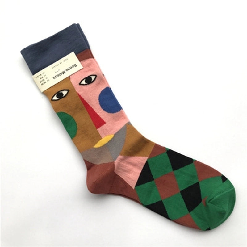 Women’s Minimalist Human Houndstooth Cotton Crew Socks A Pair