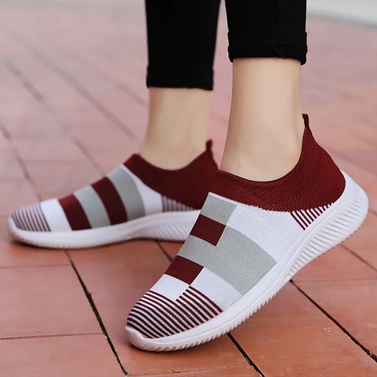 Women Flats Mix Color Knitted Sneakers Women Slip On Flat Shoes Woman Plus Size Casual Chaussure Femme Summer Autumn Footwear