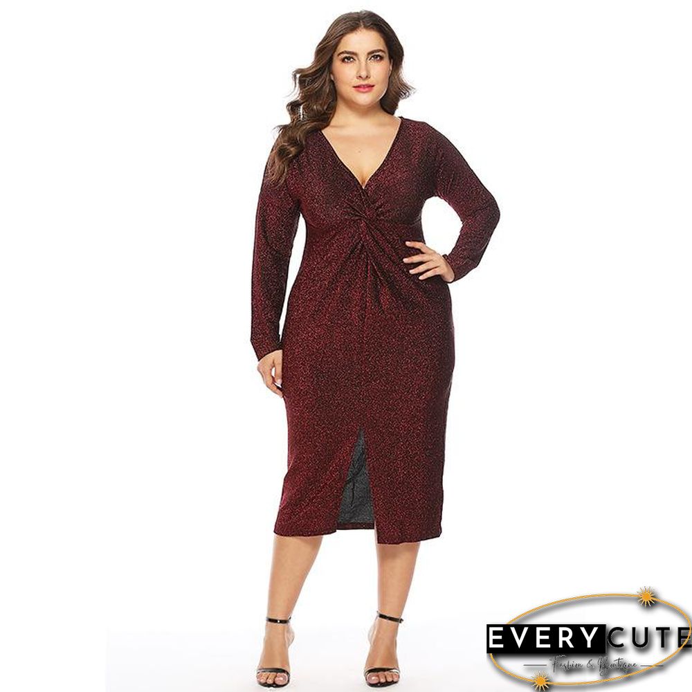 New European and American Large Size Women's V-neck Dress