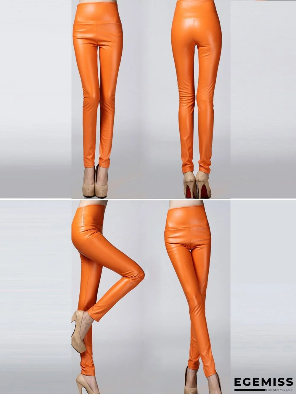 Plus size color elastic pu thick leggings leather Leggings | EGEMISS