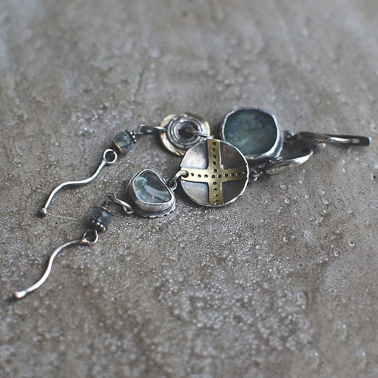 Asymmetric Long Earring Cross Round Metal Witch Earrings
