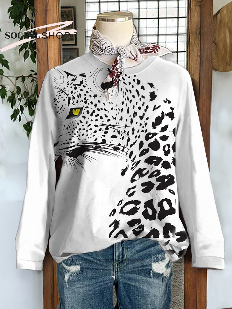 Cheetah Animal Leopard Print Round Neck Long Sleeve Sweatshirt socialshop