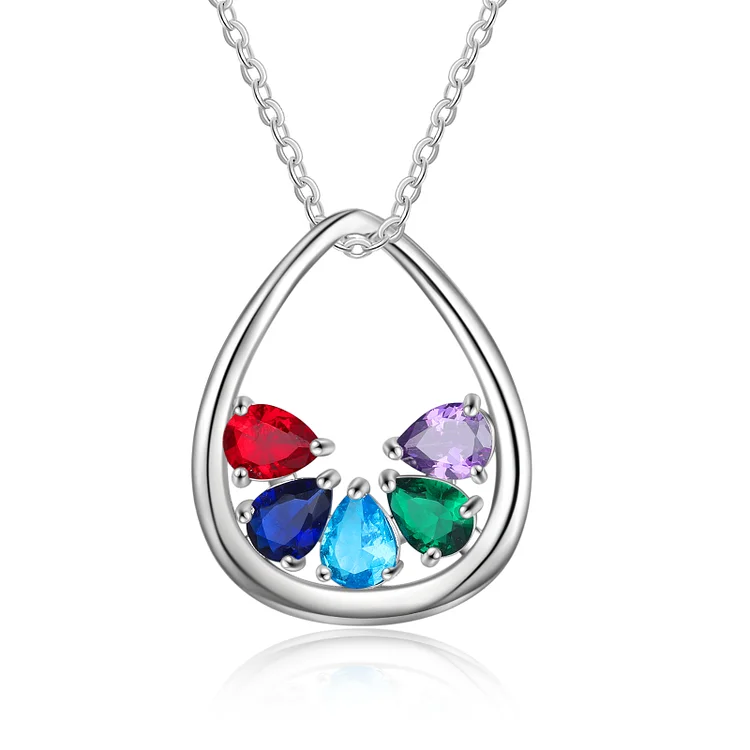 Personalized Teardrop Necklace with 5 Birthstones Family Necklace