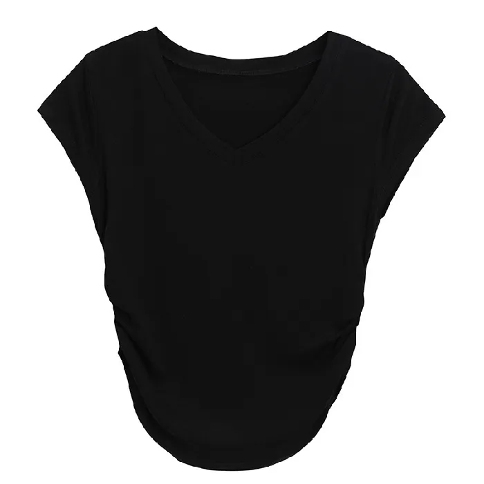 Brownm Brownm Desire Wind V-Neck Short-Sleeved T-Shirt Women's Wear 2024 Summer New Slim Show Thin Design Sense Students Pure Color Jacket Tide