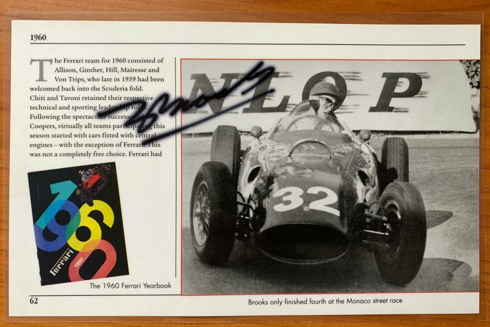 Tony Brooks Scuderia Ferrari Hand Signed Autograph Formula 1 246 Dino Vanwall