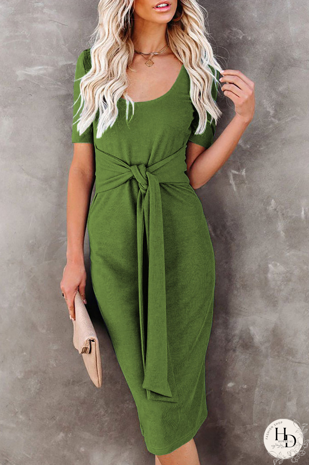 Fashion Solid Bandage U Neck Pencil Skirt Dresses(5 Colors)