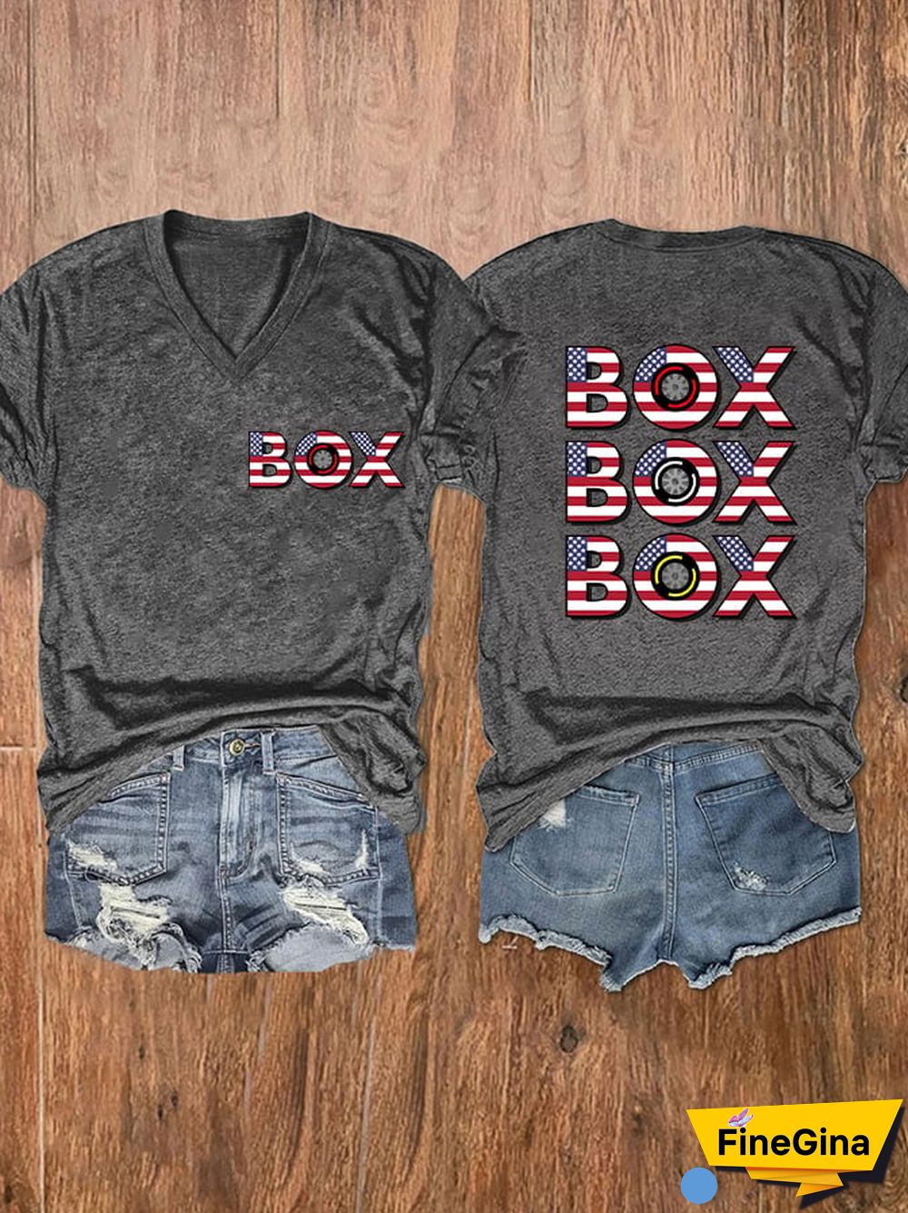 Women's American Flag "BOX, BOX, BOX" Print T-Shirt