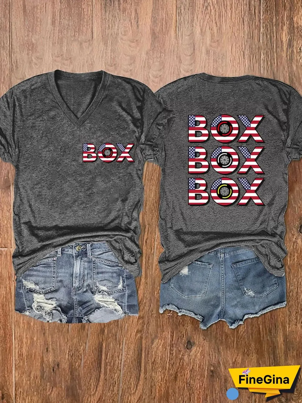 Women's American Flag "BOX, BOX, BOX" Print T-Shirt