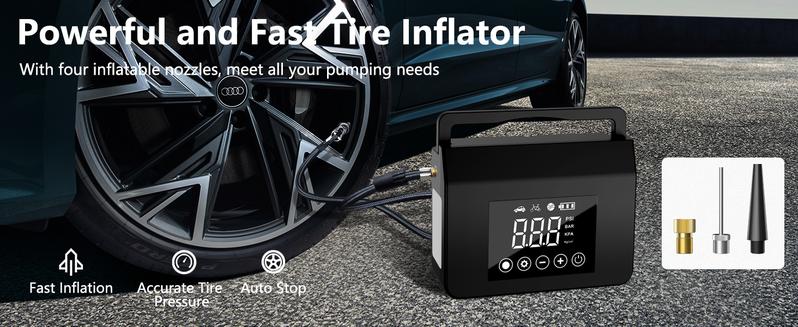 Product Introduction of 【Hieha】Portable Car Jump Starter with Air Compressor,4000A Car Battery Jump Starter (ALL Gas/7.0L Diesel) with 150PSI Tire Inflator, 12V Car Battery Jump Power,15000mAh Power Bank With LED Light 6