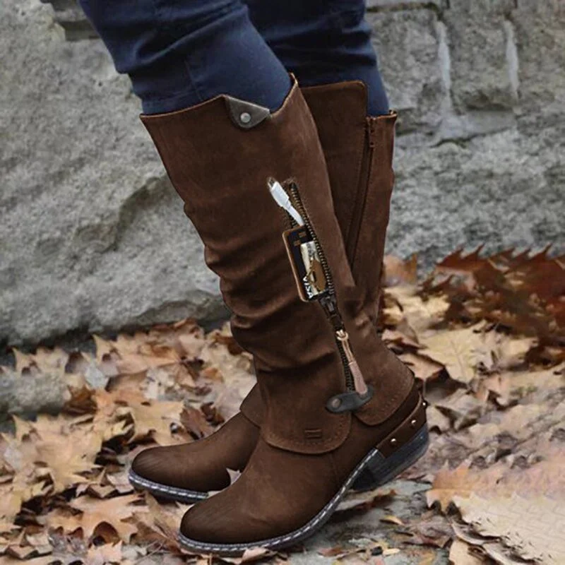 Women Boots Winter Western Punk Boots Winter Warm Shoes Side Zipper Cowboy Boots Ladies Booties