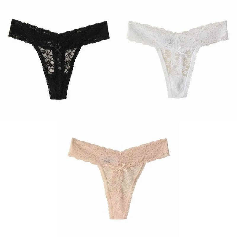 BANNIROU New Woman Underwear Sexy Lace Underwear Woman Hot Sale Low Waist Soft Female Panties New Plus Size Thongs Lace 3 Pieces