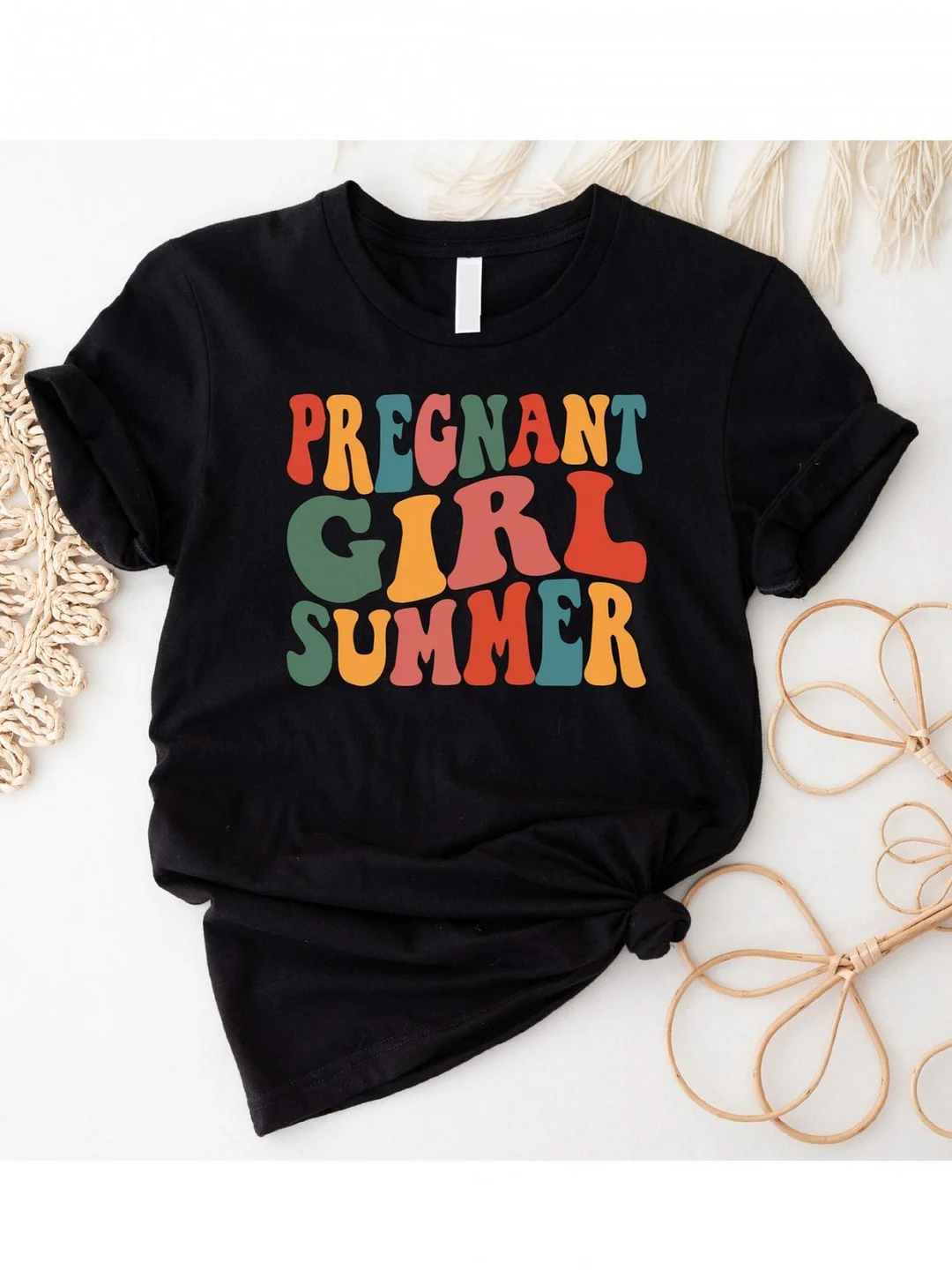 180g Maternity Summer T-Shirt - 'pregnant Summer' Graphic Tee With Colorful Print, Round Neck Casual Top, Machine Washable Comfort Fit For New Moms, Fun Pregnancy Gift Black), Maternity Clothes, Smooth Texture Fabric | IFYHOME