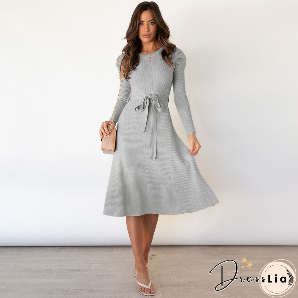 Bubble Long Sleeve Bottoming Knit Sweater Dress Black Dresses