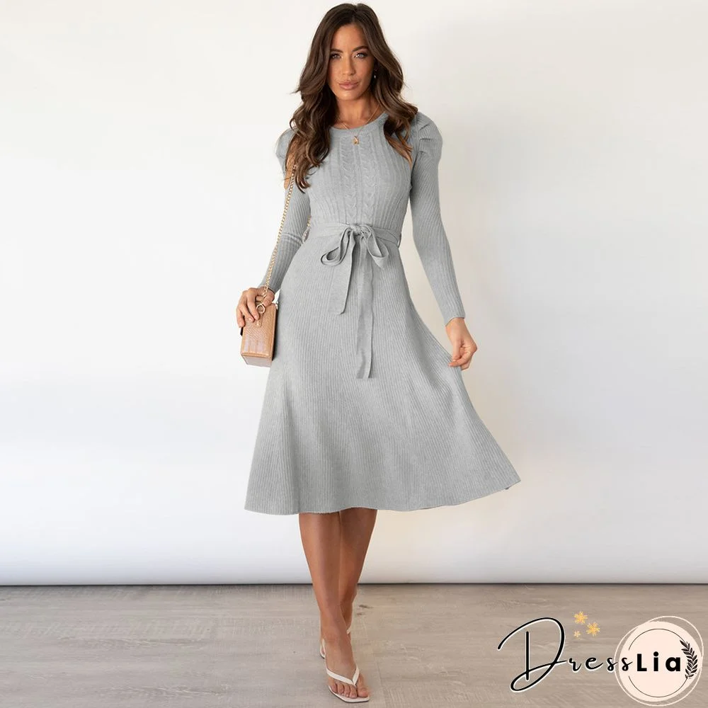 Bubble Long Sleeve Bottoming Knit Sweater Dress Black Dresses