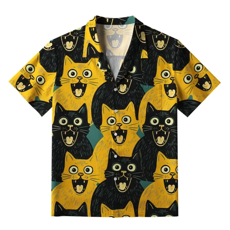 Yellow Cat And Black Cat Aloha Hawaiian Shirt
